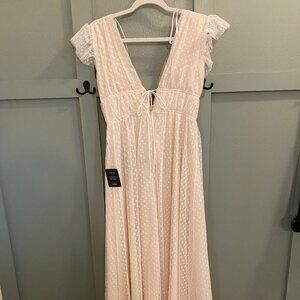 Lulus Yours Evermore Cream Swiss Dot Ruffled Midi Dress